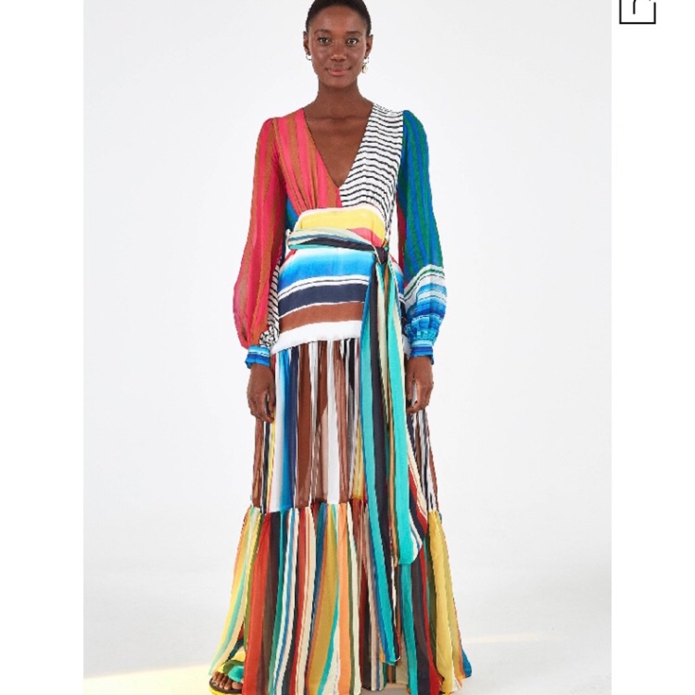 FARM RIO Thalita V Neck Striped Maxi Dress NWT S